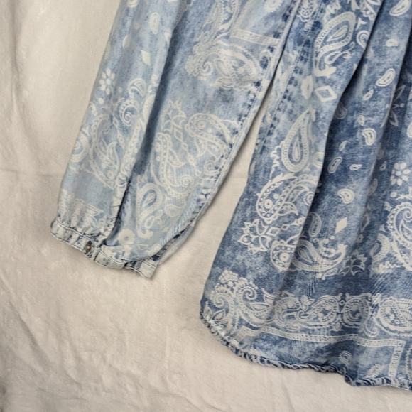 Vintage America Chambray Denim Peasant Blouse Top XXL Blue Handkerchief Print - Picture 10 of 15